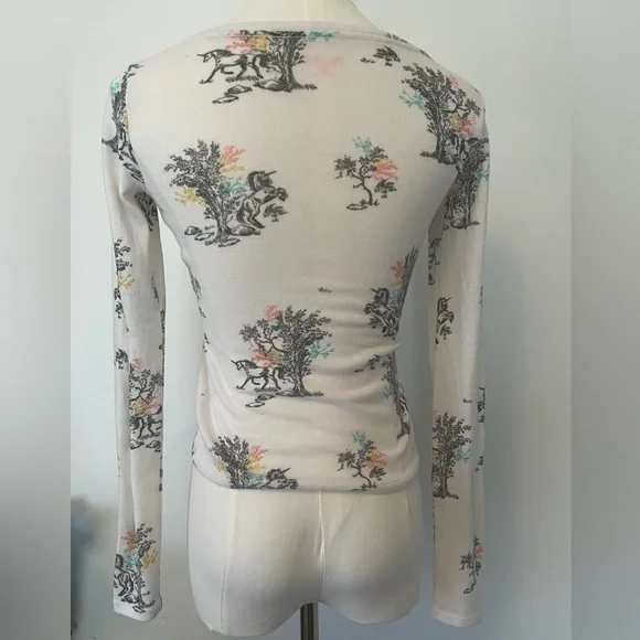 Mudd Cream Unicorn Toile Skimmer Top | XS Fairycore Coquette Y2K - Picture 3 of 8